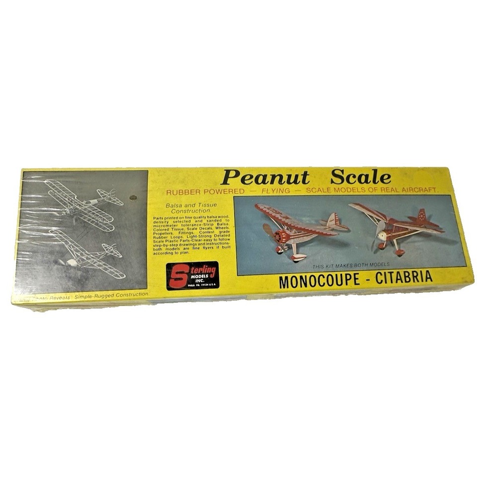 New Sterling Peanut Scale Airplane Rubber Powered Monocoupe Citabria Sealed